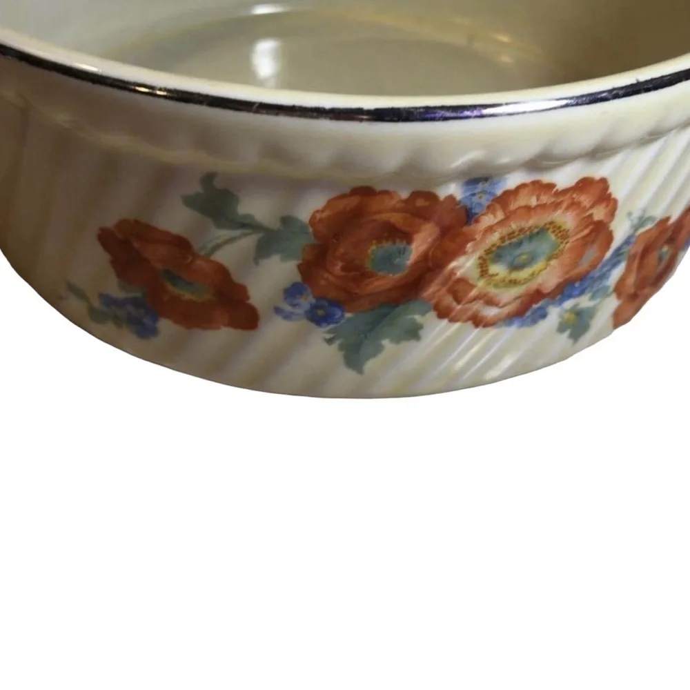 Vintage Hall Superior Quality Kitchenware Orange Poppy Flower French Baker USA